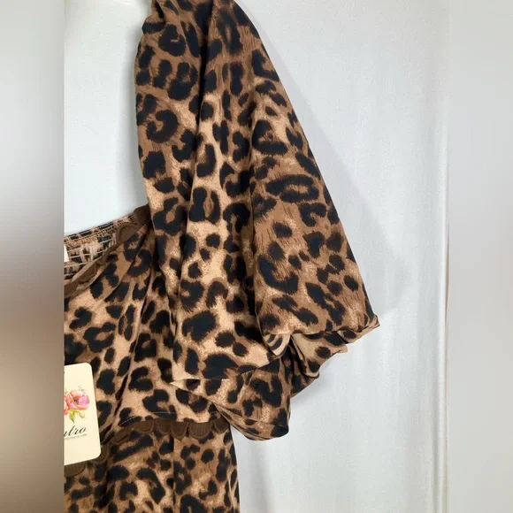 🎄NWT Entro Cheetah Print Square Neck Midi Dress with Ric-Rac Trim Sz 2X - Picture 4 of 11